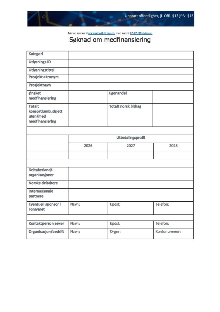 EDF Soknadsskjema Medfinansiering 2024 Forsvarsfondet