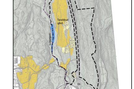 Kart over planområdet på Taraldrud