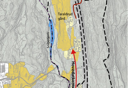 Kart over planområdet med utfartsveier