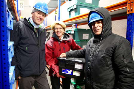 Kioumars Ghamkhar (to the far right) along with Åsmund Asdal, NordGen and Marie Haga, Crop Trust in the Seed Vault.