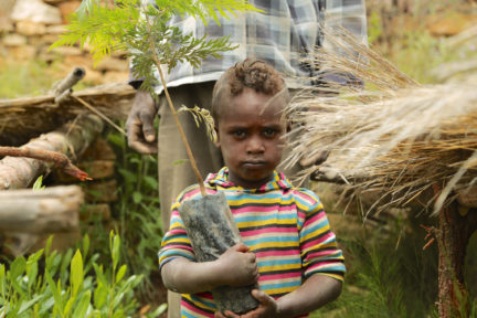 Ethiopian boy planting tree