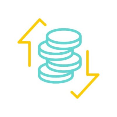 Ikontegning med mynter og piler opp og ned