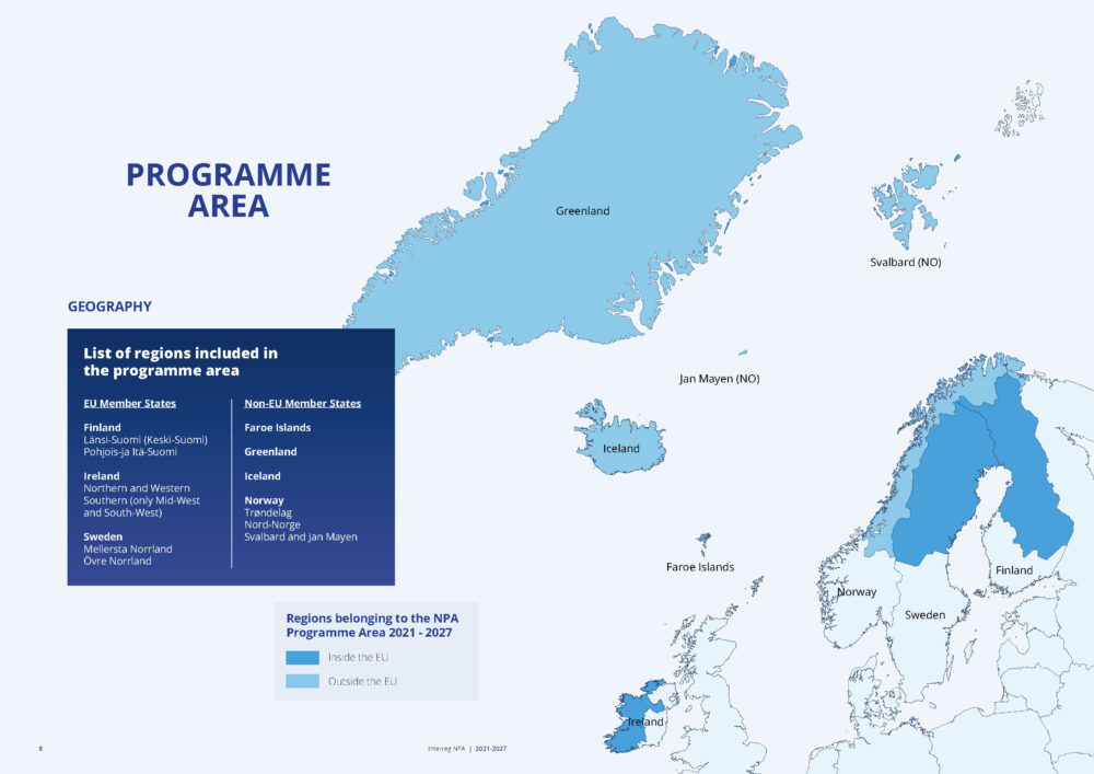 Kart over programområdet for Interreg Nordlig Periferi og Arktis