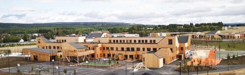 En del av trebebyggelsen som inngår i Ydalir i Elverum kommune.