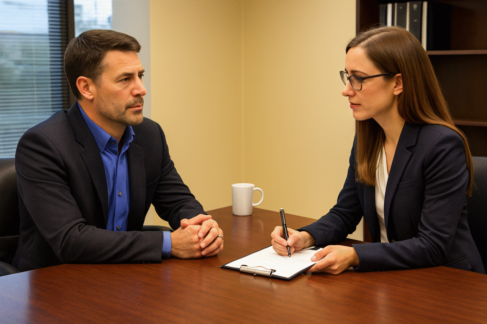 to personer i en intervjusituasjon