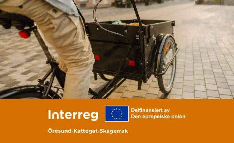 mann på sykkel og Interreg ØKS logo