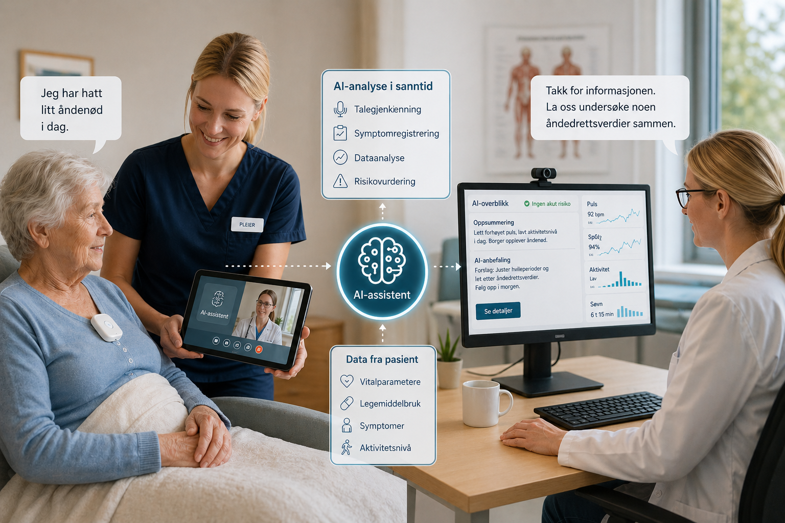 en eldre person som får helsehjelp via KI-verktøy - AI-HEALTH Nordic helsetjenester