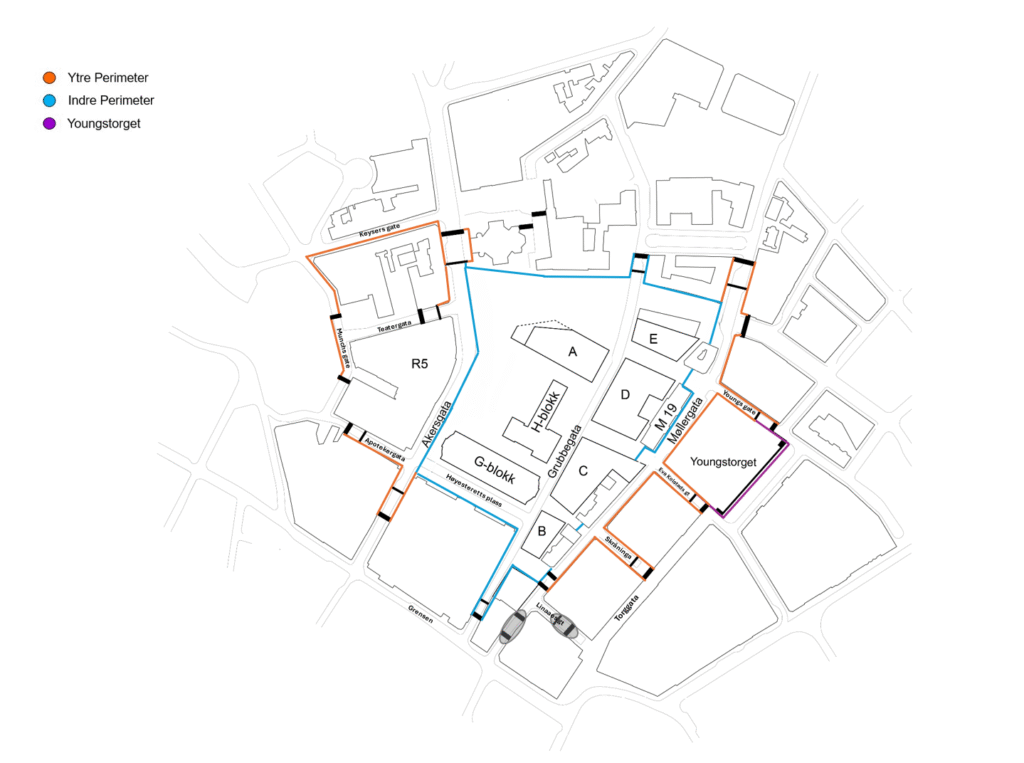 Kart over-sikkerhetssonen-perimetersonen-i-Regjeringskvartalet