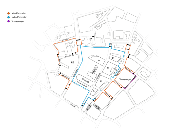 Illustrasjon - regjeringskvartalets perimetersone