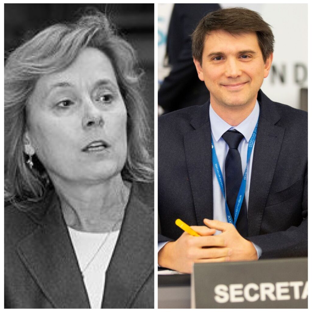 Portrettbilder av en dame og en mann, begge i dressjakke.